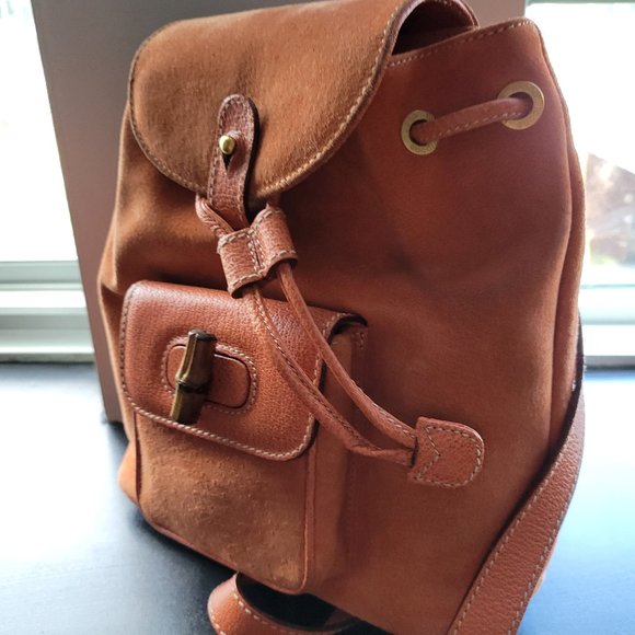 Gucci Mini Suede Bamboo Backpack Orange - Rare Color Auth main image 9